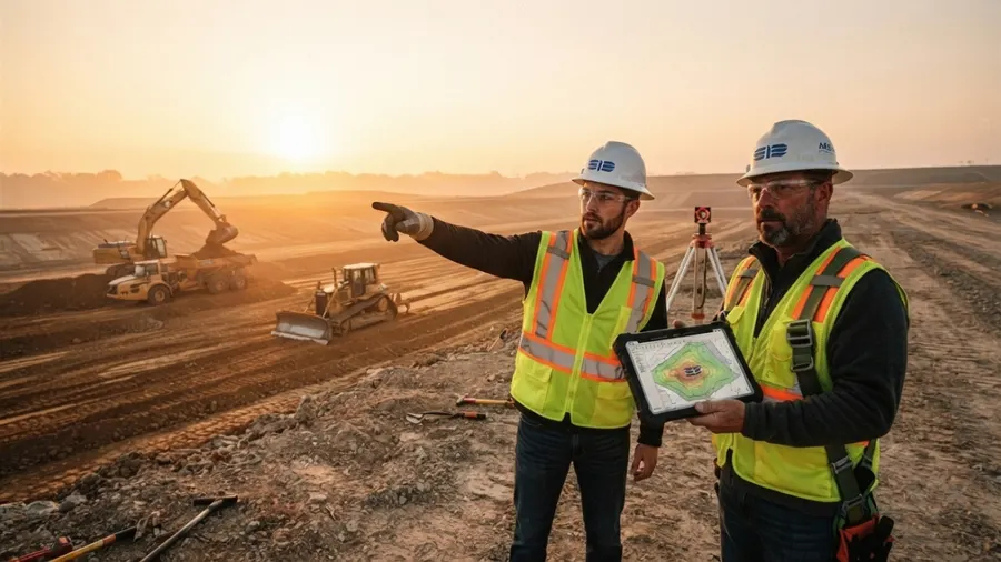 Equipo técnico de Servicios Industriales Zukowski revisando planos en obra